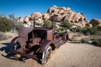 Old car on the Wall Street Mill Trail in Joshua Tree National Park