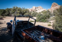 Old car on the Wall Street Mill Trail in Joshua Tree National Park