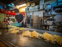 Okonomiyaki at Hrochan in Okonomiyaki Street in Hiroshima