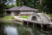 Seifukan Tea House and Koko-kyo Bridge Between Heaven and Earth at Shukkeien Garden in Hiroshima