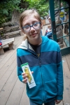 Kyle and his chocolate slug at Muir Woods National Monument