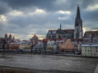 Danube River from Steinerne Brücke bridge in Regensburg