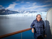 Suzanne from our balcony at Hubbard Glacier