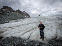 Jack at Hawk Glacier on our helicopter flight tour in Seward